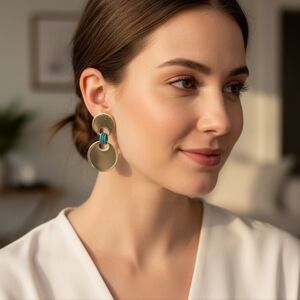 On 34th Gold Tone and Teal Earrings